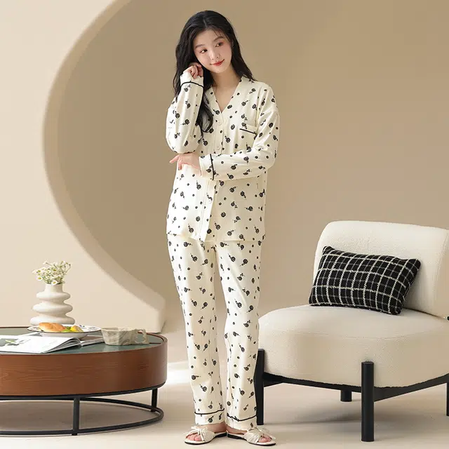 顶瓜瓜 亲肤舒适休闲简约长袖长裤家居服睡衣套装 女款