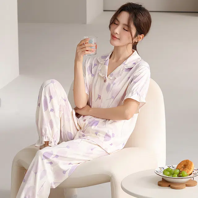 顶瓜瓜 国风灯笼短袖长裤花瓣休闲舒适家居服睡衣套装 女款