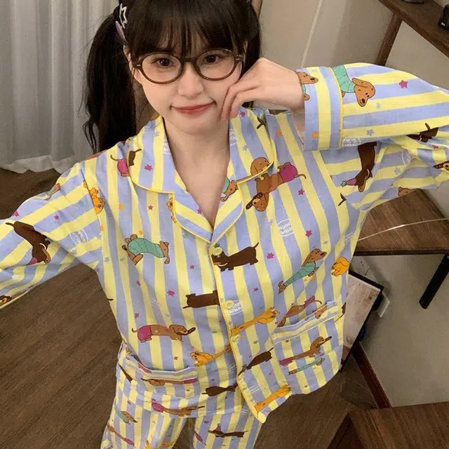 顶瓜瓜 长袖长裤开衫家居服睡衣套装 女款