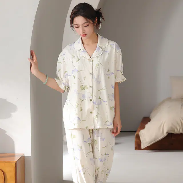 顶瓜瓜 国风短袖长裤小清新休闲舒适家居服睡衣套装 女款