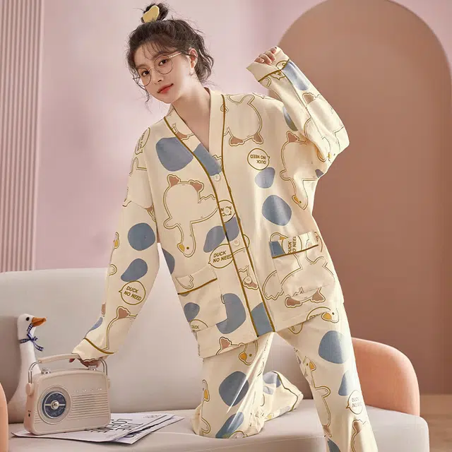 顶瓜瓜 夏季女卡通大鹅印花休闲家居服睡衣套装 女款