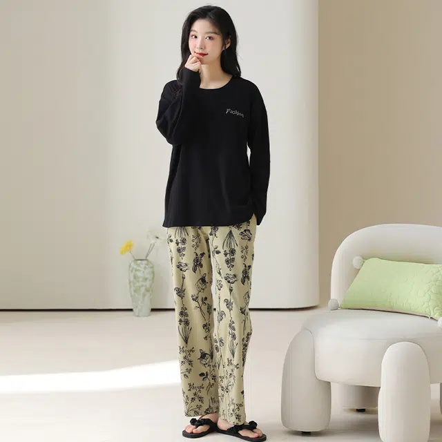 顶瓜瓜 简约舒适纯棉面料带胸垫可外穿家居服睡衣套装 女款