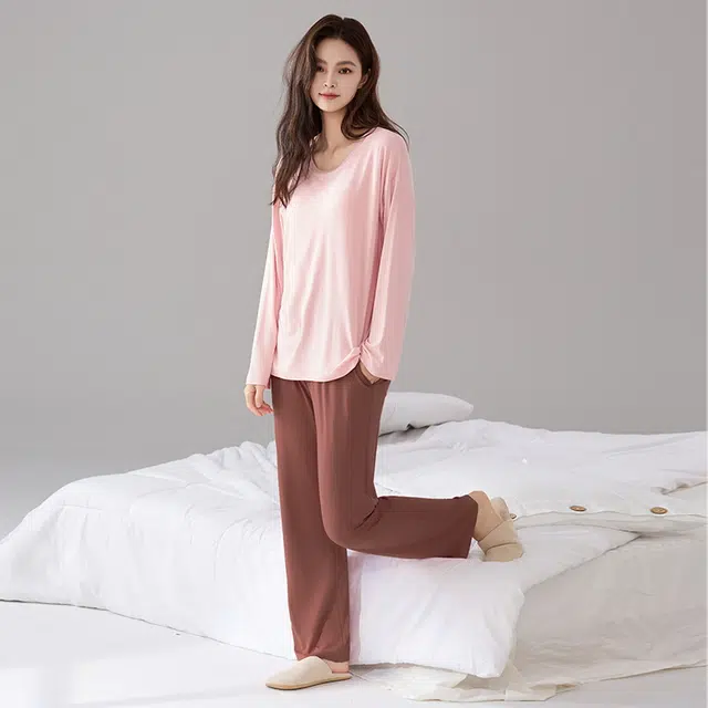 顶瓜瓜 舒适简约透气女款带胸垫可外穿家居服睡衣套装 男女同款