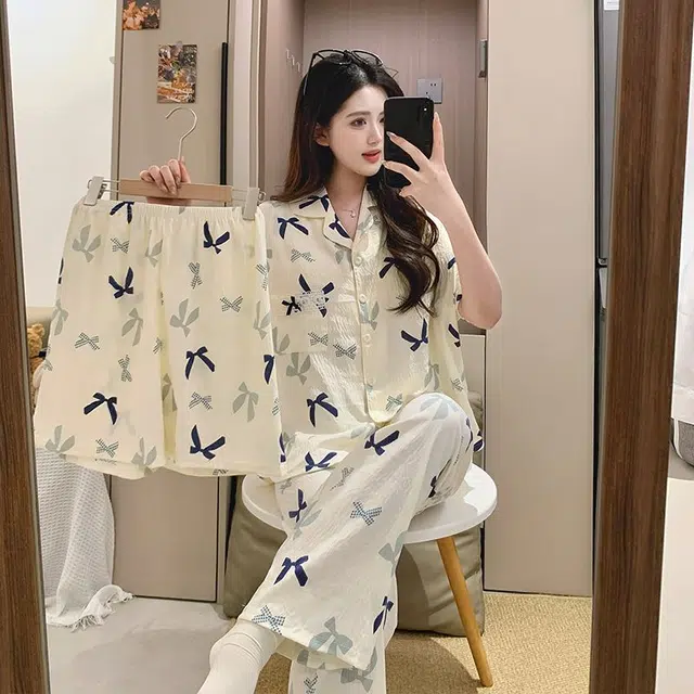 顶瓜瓜 夏季女透气简约舒适休闲短袖家居服睡衣套装 女款