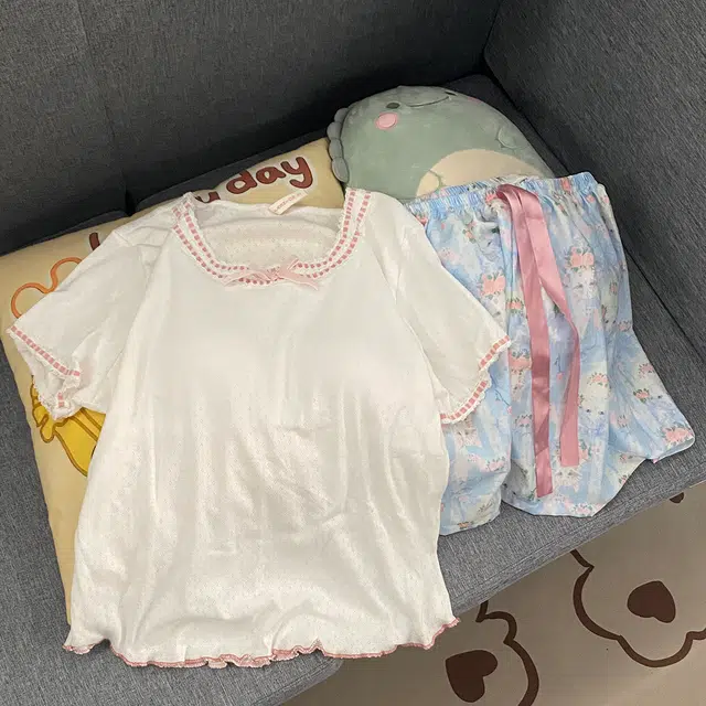 顶瓜瓜 夏季女透气舒适休闲短袖两件套家居服睡衣套装 女款