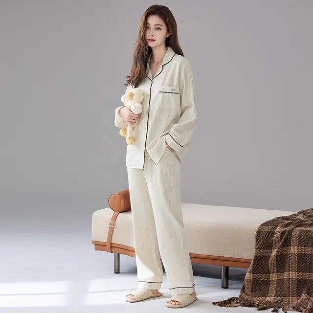 顶瓜瓜 纯棉棉料简约舒适无束缚可外穿家居服睡衣套装 男女同款