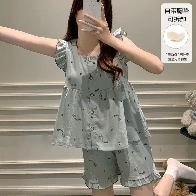 顶瓜瓜 带胸垫夏季女舒适宽松家居服睡衣套装 女款