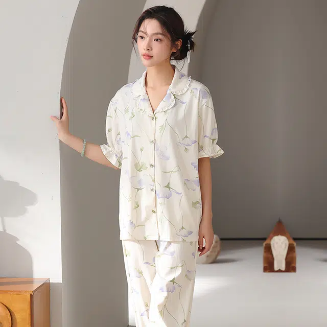 顶瓜瓜 国风短袖长裤小清新休闲舒适家居服睡衣套装 女款