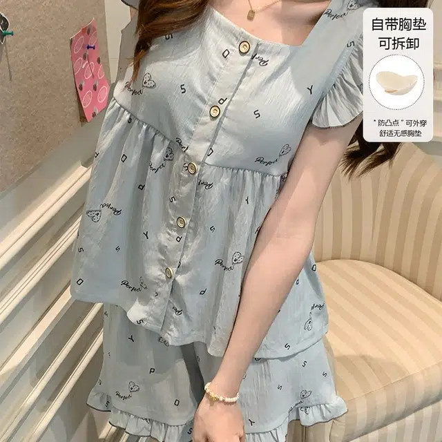 顶瓜瓜 带胸垫夏季女舒适宽松家居服睡衣套装 女款