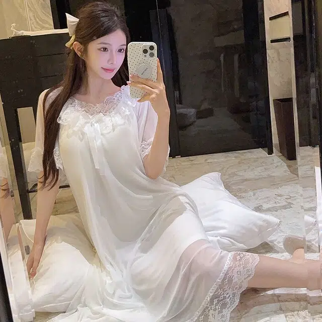 顶瓜瓜 夏季女透气简约休闲亲肤优雅甜美家居服睡裙 女款