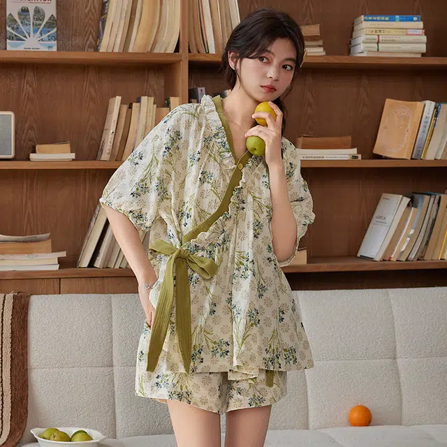 顶瓜瓜 带胸垫夏季女时尚透气舒适简约设计柔软面料家居服睡衣套装 女款