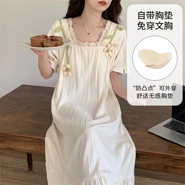 顶瓜瓜 夏季女透气简约休闲优雅亲肤家居服睡裙 女款