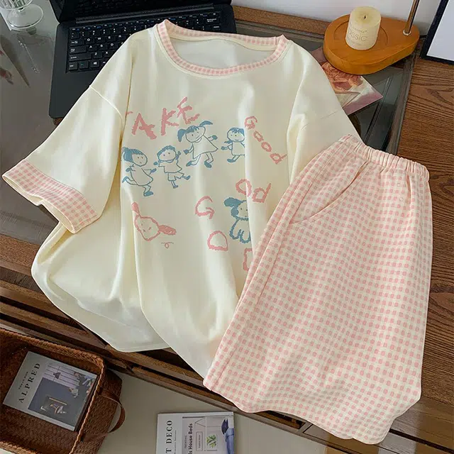 顶瓜瓜 夏季女简约休闲文字印花家居服睡衣礼盒 女款