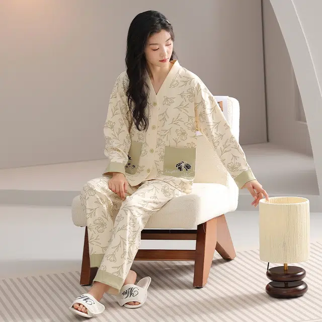顶瓜瓜 居家舒适休闲简约风长袖长裤家居服睡衣套装 女款