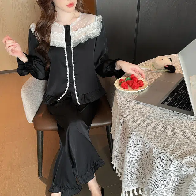 顶瓜瓜 简约舒适冰丝面料可外穿家居服睡衣套装 女款