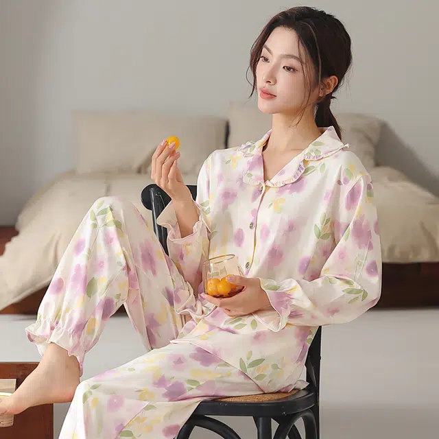 顶瓜瓜 国风长袖长裤休闲舒适家居服睡衣套装 女款