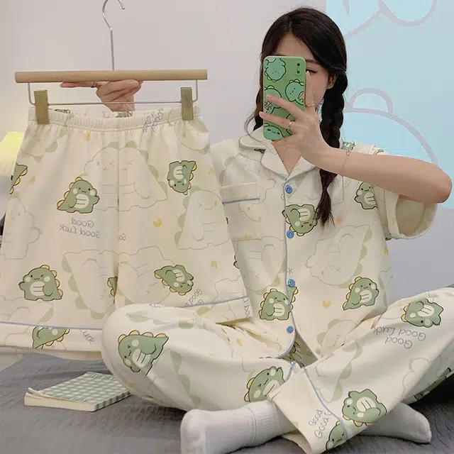 顶瓜瓜 夏季女透气舒适休闲外穿短袖家居服睡衣套装 女款