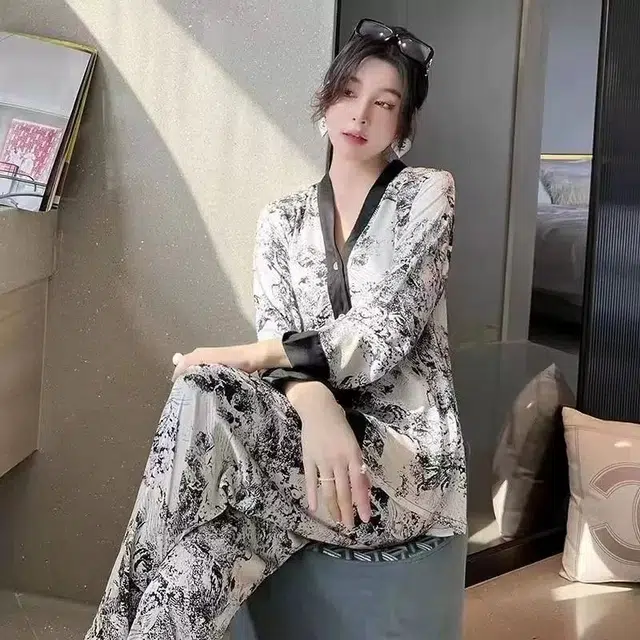 顶瓜瓜 夏季女透气舒适休闲四件套家居服睡衣套装 女款
