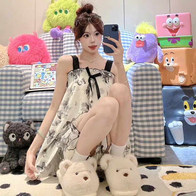 顶瓜瓜 带胸垫纯欲风休闲家居服可外穿睡衣套装 女款 图片色