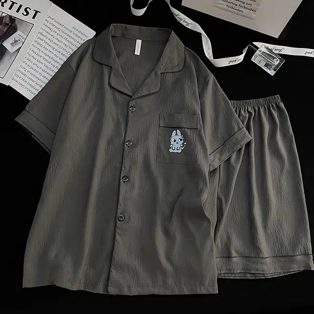 顶瓜瓜 夏季男透气简约休闲轻盈舒适家居服睡衣套装 男款