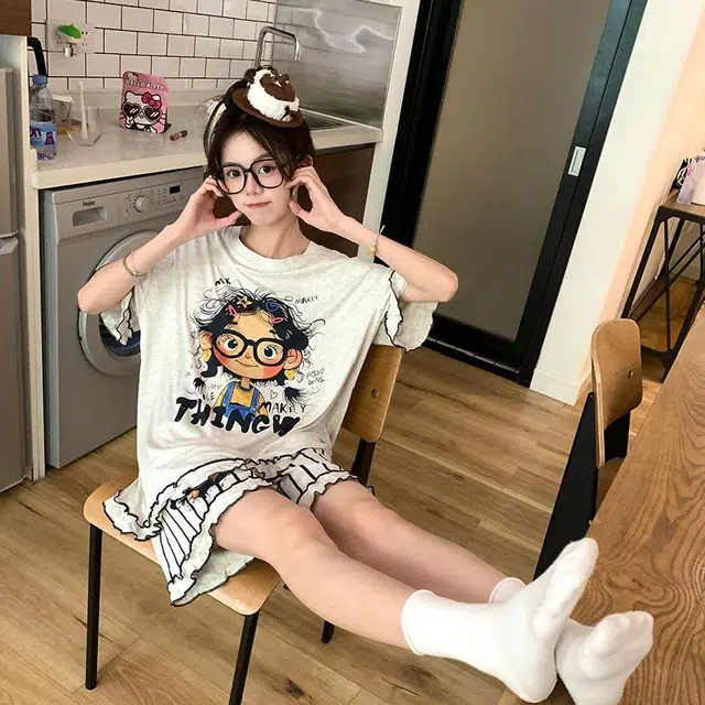 顶瓜瓜 夏季女透气简约舒适休闲时尚家居服睡衣套装 女款