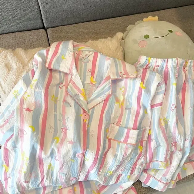 顶瓜瓜 家居简约休闲设计星星条纹印花服睡衣套装 女款