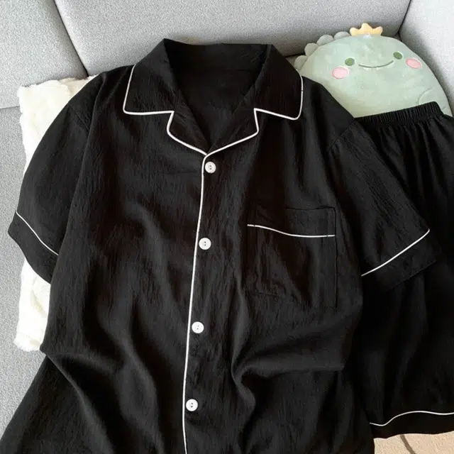 顶瓜瓜 云朵棉双短两件套简约纯色翻领开衫家居服可外穿薄款睡衣套装 男款