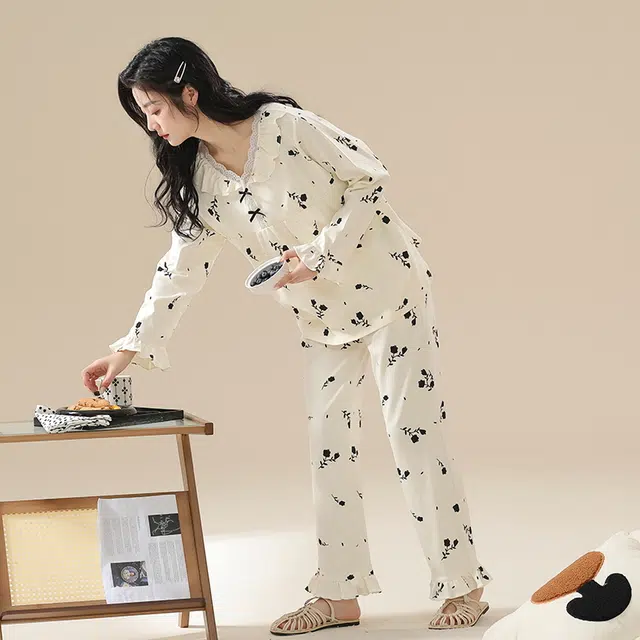 顶瓜瓜 居家舒适休闲简约设计长袖家居服睡衣套装 女款