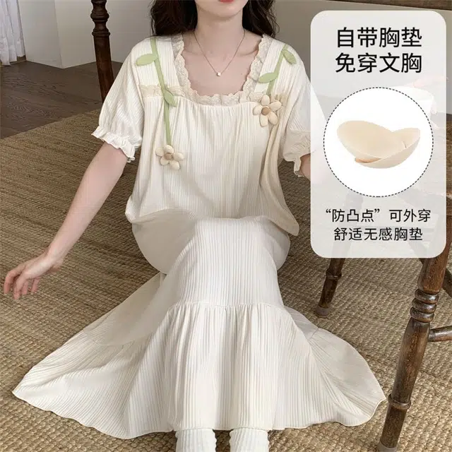 顶瓜瓜 夏季女透气简约休闲优雅亲肤家居服睡裙 女款
