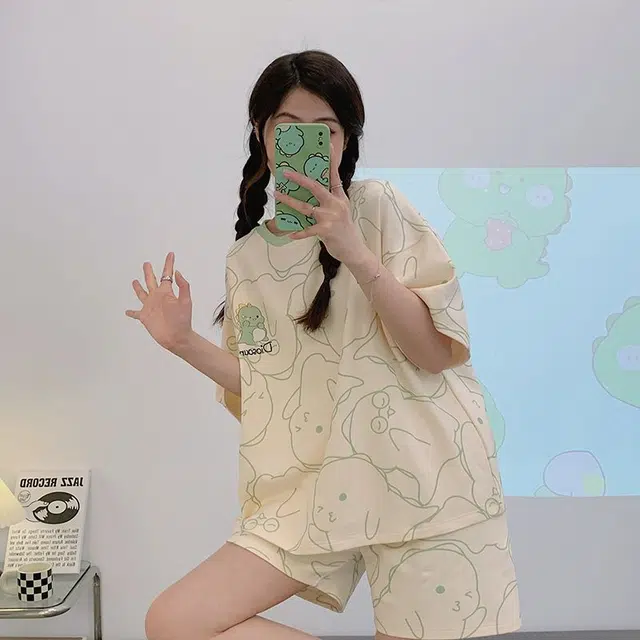 顶瓜瓜 简约圆领凉感舒适可外穿家居服睡衣套装 女款