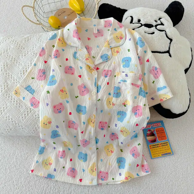 顶瓜瓜 夏季女透气舒适简约柔软可爱家居服睡衣套装 女款