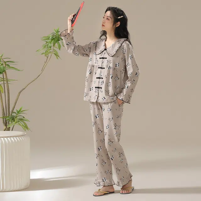 顶瓜瓜 舒适休闲简约风长袖家居服睡衣套装 女款