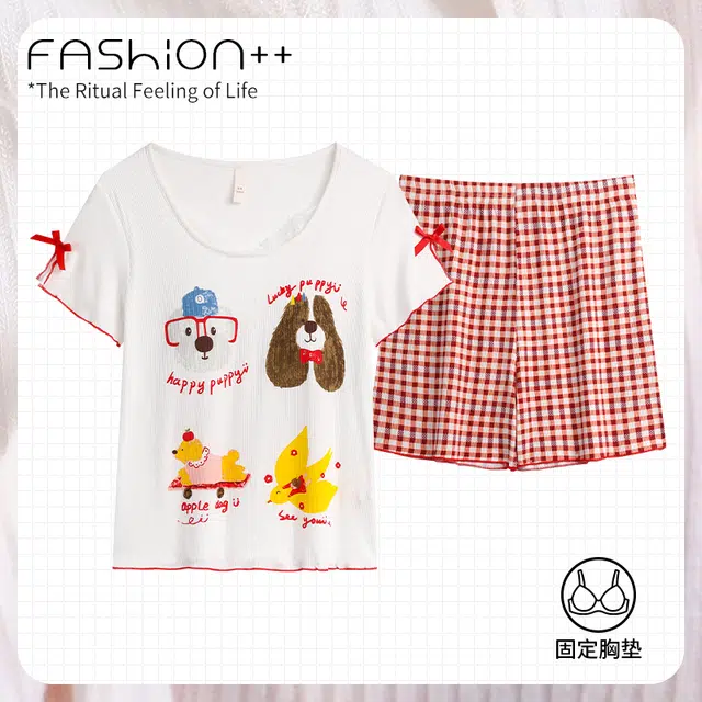顶瓜瓜 透气舒适亲肤短袖简约款式家居服睡衣套装 女款