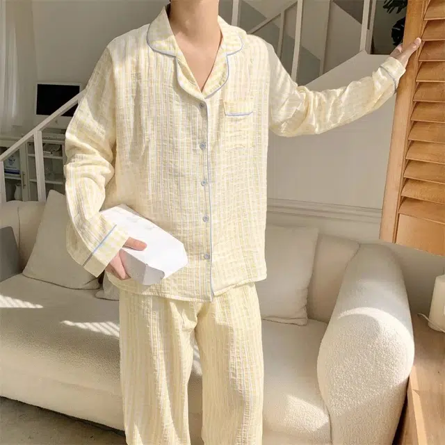 顶瓜瓜 夏季情侣透气简约休闲柔软面料家居服睡衣套装 男女同款