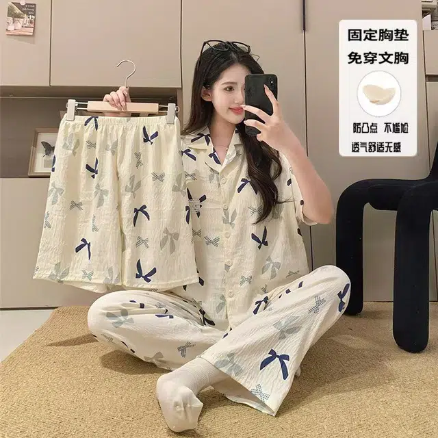 顶瓜瓜 夏季女透气简约舒适休闲短袖家居服睡衣套装 女款