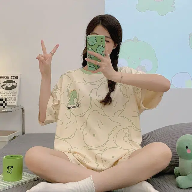 顶瓜瓜 简约圆领凉感舒适可外穿家居服睡衣套装 女款