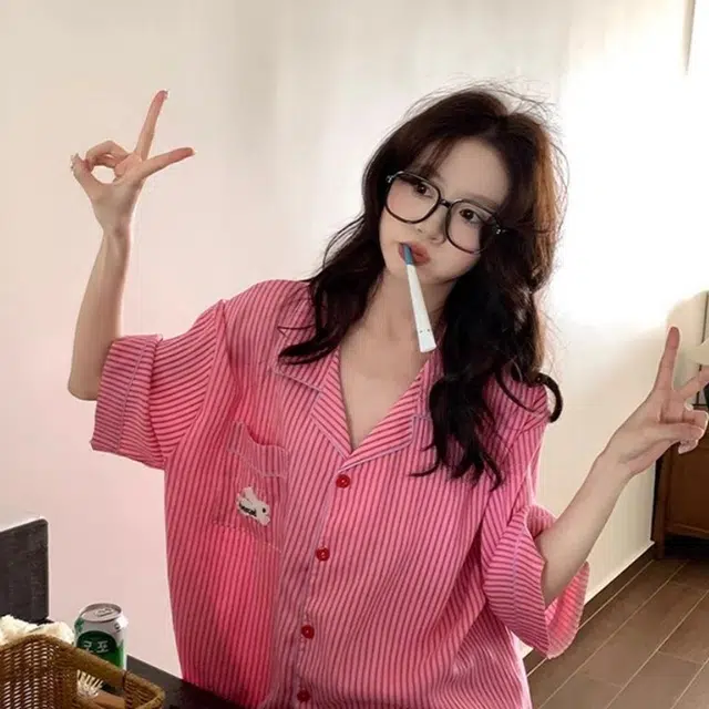 顶瓜瓜 条纹印花休闲舒适风格家居服睡衣套装 女款