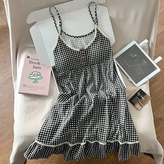 顶瓜瓜 家居透气轻便格子吊带服睡衣礼盒 女款