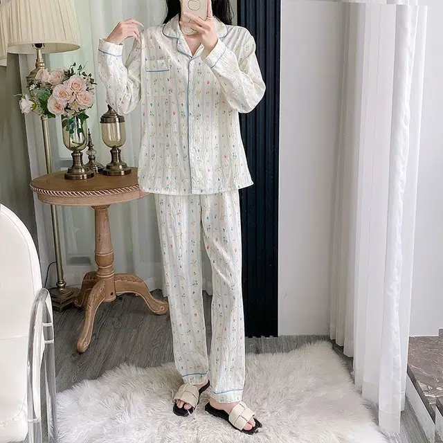 顶瓜瓜 夏季女透气舒适简约设计休闲亲肤家居服睡衣套装 女款