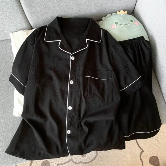 顶瓜瓜 云朵棉双短两件套简约纯色翻领开衫家居服可外穿薄款睡衣套装 男款