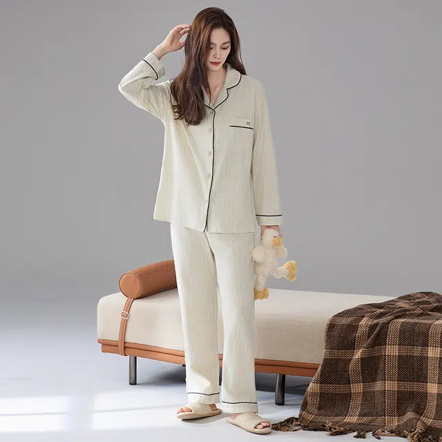 顶瓜瓜 纯棉棉料简约舒适无束缚可外穿家居服睡衣套装 男女同款