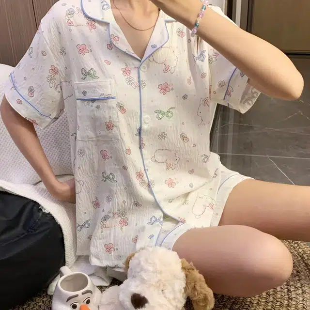 顶瓜瓜 时尚舒适简约休闲家居服夏季睡衣套装 女款