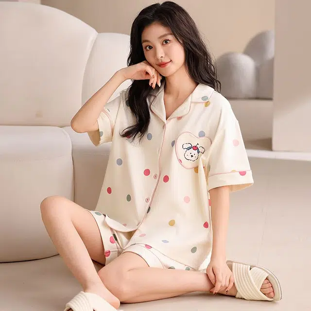 顶瓜瓜 夏季女透气舒适休闲亲肤设计简约款式家居服睡衣套装 女款