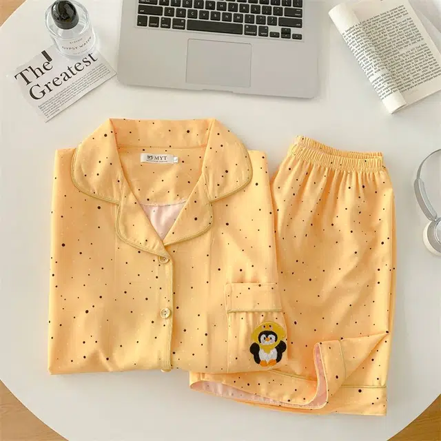 顶瓜瓜 夏季女透气舒适简约休闲短袖翻家居服睡衣套装 女款