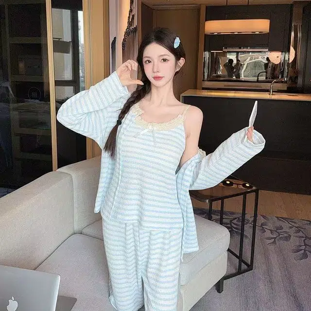 顶瓜瓜 夏季女透气舒适休闲简约甜美宽松家居服睡衣套装 女款