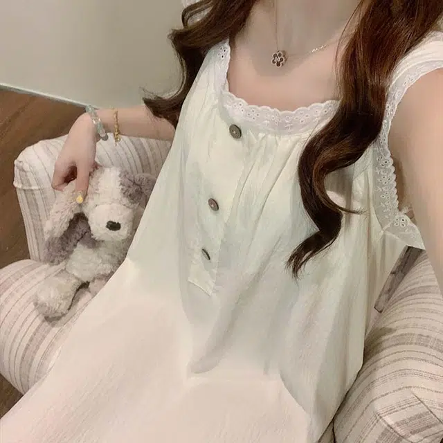 顶瓜瓜 云朵棉带胸垫性感吊带长裙可爱甜美简约舒适家居服夏季睡裙 女款