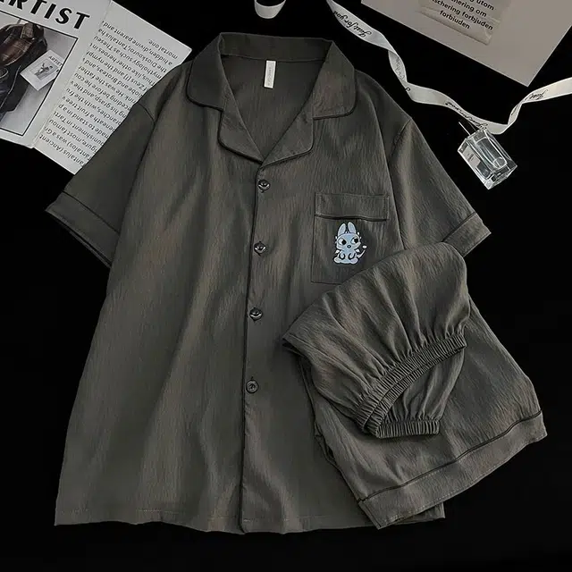 顶瓜瓜 夏季男透气简约休闲轻盈舒适家居服睡衣套装 男款