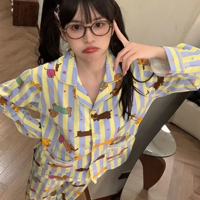 顶瓜瓜 长袖长裤开衫家居服睡衣套装 女款