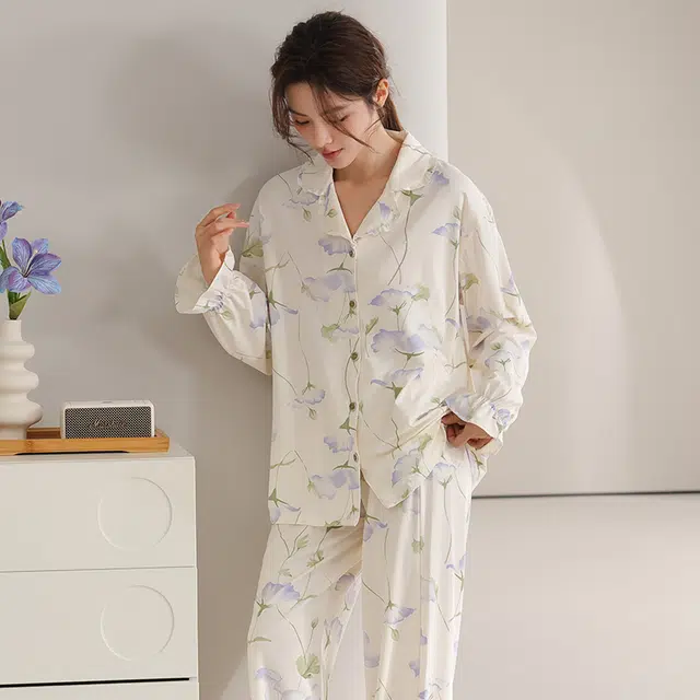 顶瓜瓜 国风长袖长裤休闲舒适小清新家居服睡衣套装 女款