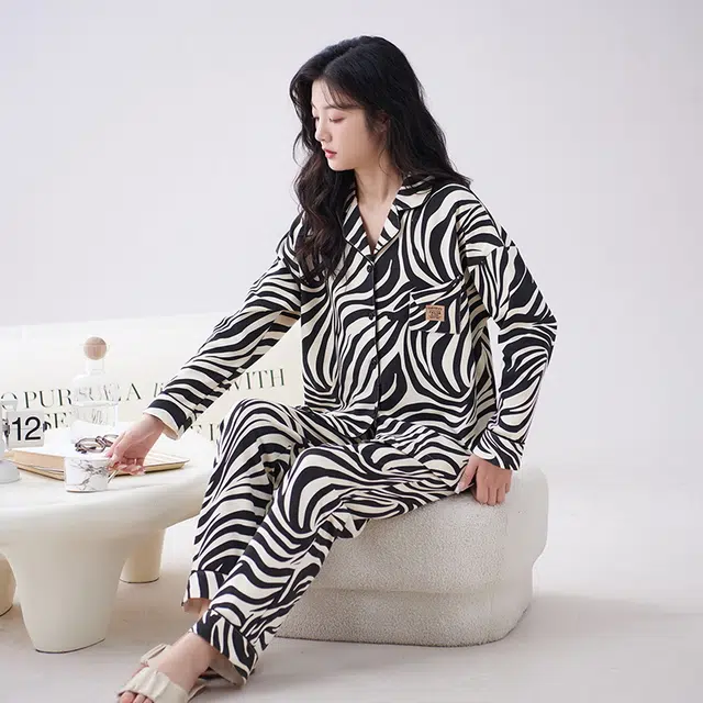 顶瓜瓜 休闲简约风舒适长袖长裤家居服睡衣套装 女款